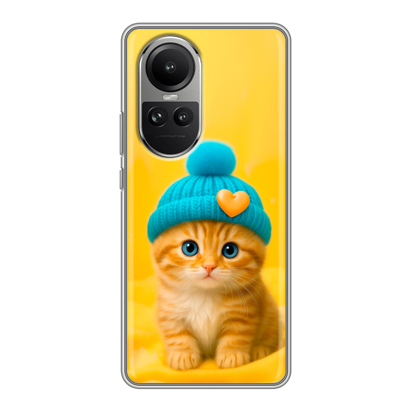 Силиконовый чехол на OPPO Reno10 с принтом Котенок в шапке Силиконовый чехол на OPPO Reno10 с принтом Котенок в шапке