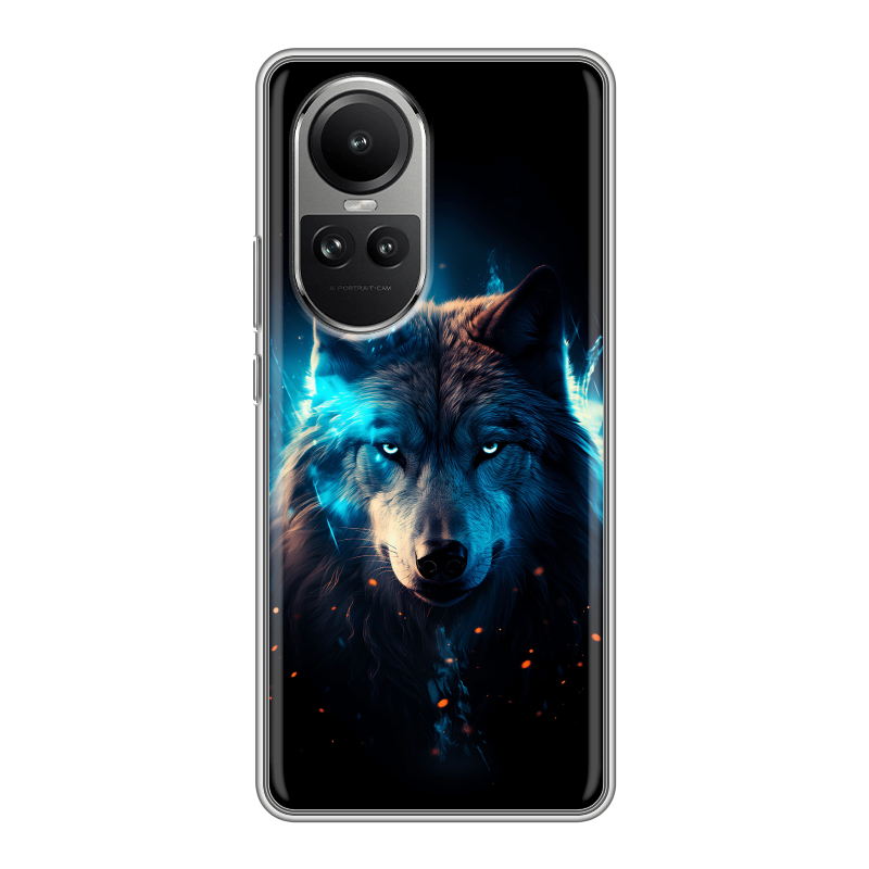 Силиконовый чехол на OPPO Reno10 с принтом Волк ночной Силиконовый чехол на OPPO Reno10 с принтом Волк ночной
