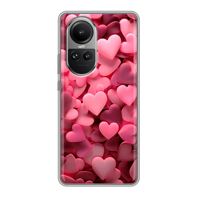 Силиконовый чехол на OPPO Reno10 с принтом розовые сердечки Силиконовый чехол на OPPO Reno10 с принтом розовые сердечки