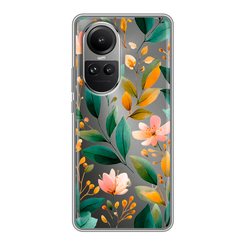 Силиконовый чехол на OPPO Reno10 с принтом Цветы паттерн Силиконовый чехол на OPPO Reno10 с принтом Цветы паттерн
