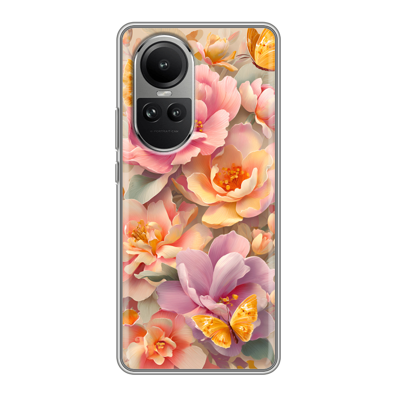 Силиконовый чехол на OPPO Reno10 с принтом Цветы и бабочки Силиконовый чехол на OPPO Reno10 с принтом Цветы и бабочки
