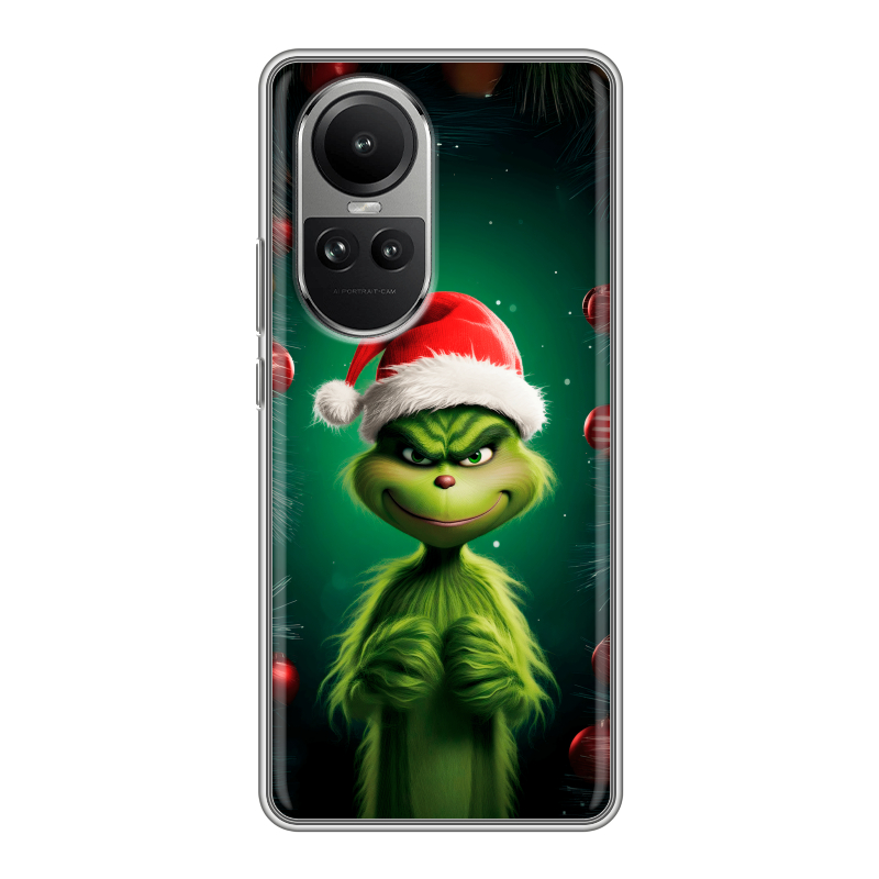 Силиконовый чехол на OPPO Reno10 с принтом Гринч Новый год Рождество Силиконовый чехол на OPPO Reno10 с принтом Гринч Новый год Рождество