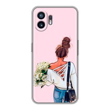 Силиконовый чехол на Nothing Phone (2) с принтом Девушка и букет Силиконовый чехол на Nothing Phone (2) с принтом Девушка и букет