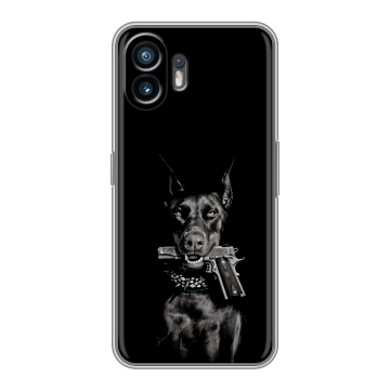 Силиконовый чехол на Nothing Phone (2) с принтом Доберман и пистолет Силиконовый чехол на Nothing Phone (2) с принтом Доберман и пистолет