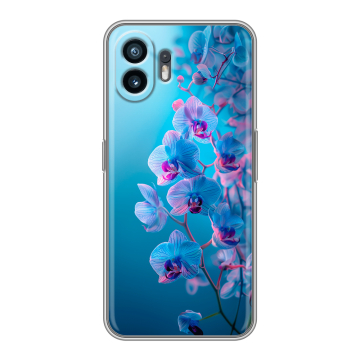 Силиконовый чехол на Nothing Phone (2) с принтом голубые орхидеи Силиконовый чехол на Nothing Phone (2) с принтом голубые орхидеи