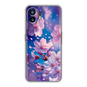 Силиконовый чехол на Nothing Phone (2) с принтом цветы бабочки Силиконовый чехол на Nothing Phone (2) с принтом цветы бабочки