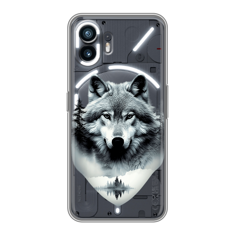 Силиконовый чехол на Nothing Phone (2) с принтом Волк в лесу Силиконовый чехол на Nothing Phone (2) с принтом Волк в лесу