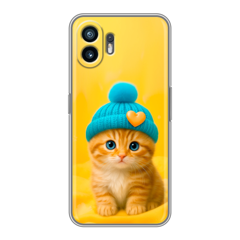 Силиконовый противоударный чехол на Nothing Phone (2) с принтом Котенок в шапке Силиконовый противоударный чехол на Nothing Phone (2) с принтом Котенок в шапке