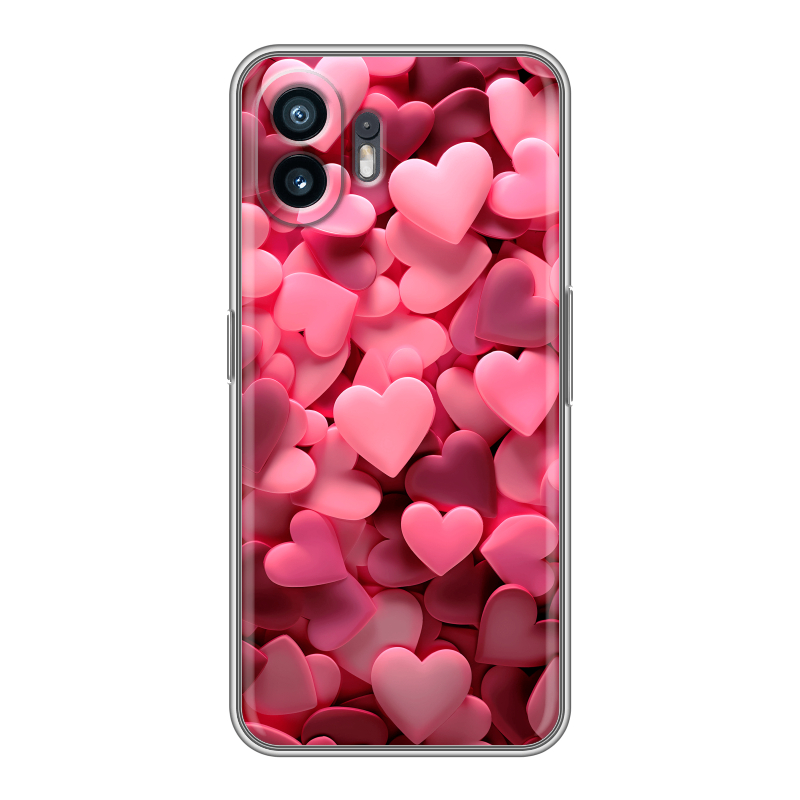 Силиконовый чехол на Nothing Phone (2) с принтом розовые сердечки Силиконовый чехол на Nothing Phone (2) с принтом розовые сердечки