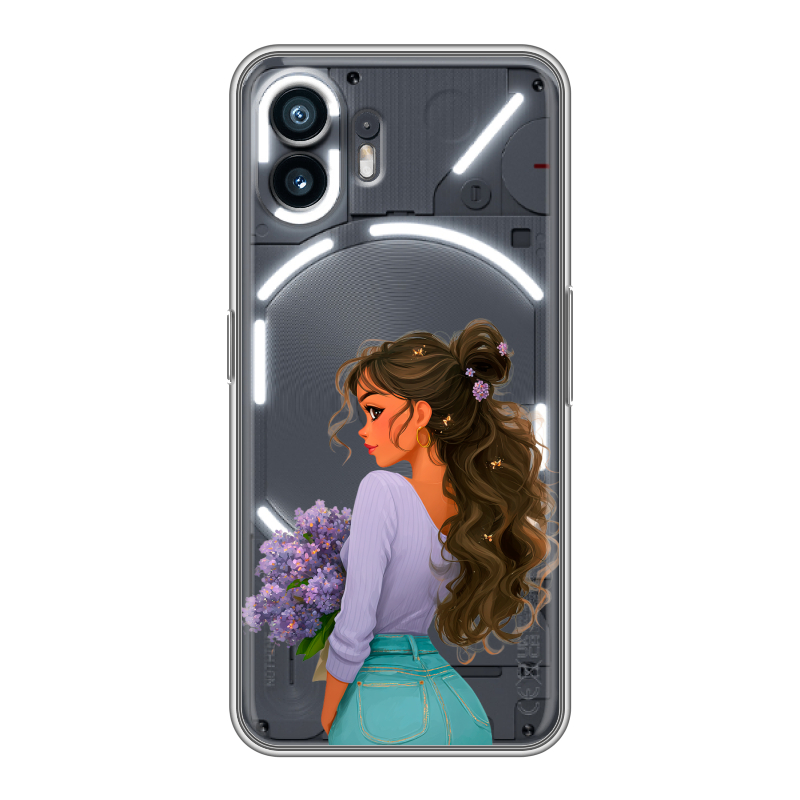 Силиконовый чехол на Nothing Phone (2) с принтом девушка цветы Силиконовый чехол на Nothing Phone (2) с принтом девушка цветы