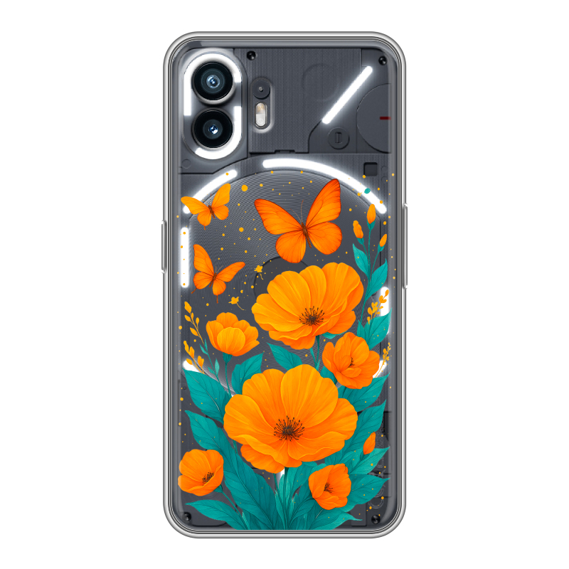 Силиконовый чехол на Nothing Phone (2) с принтом цветы бабочки Силиконовый чехол на Nothing Phone (2) с принтом цветы бабочки