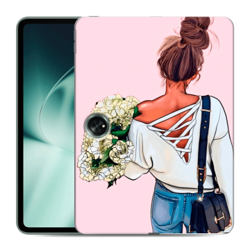 Силиконовый чехол на планшета OnePlus Pad с принтом Девушка и букет