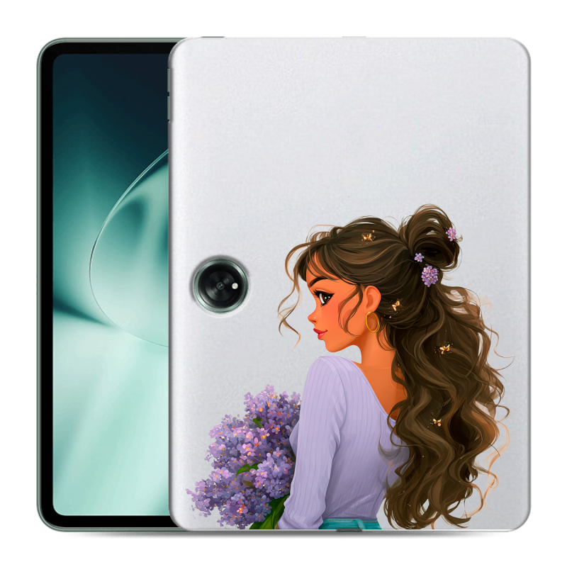 Силиконовый чехол на OnePlus Pad с принтом девушка цветы Силиконовый чехол на OnePlus Pad с принтом девушка цветы