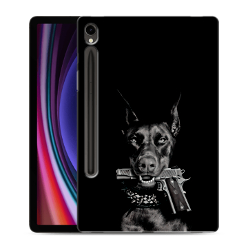 Силиконовый чехол на планшета Samsung Galaxy Tab S9 с принтом Доберман и пистолет Силиконовый чехол на планшета Samsung Galaxy Tab S9 с принтом Доберман и пистолет