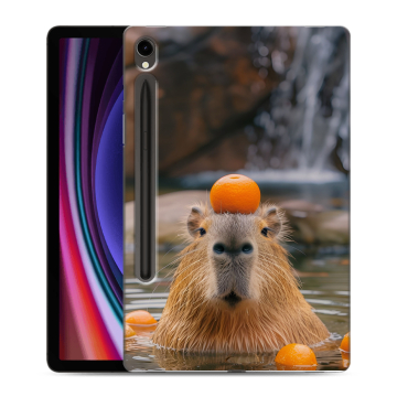 Силиконовый чехол на Samsung Galaxy Tab S9 с принтом Капибара с апельсином
