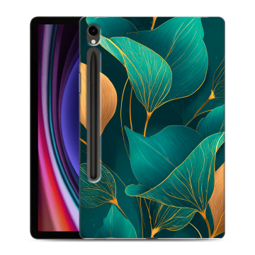 Силиконовый чехол на Samsung Galaxy Tab S9 с принтом Листья и золото