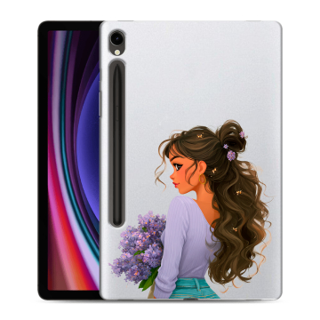 Силиконовый чехол на Samsung Galaxy Tab S9 с принтом девушка цветы