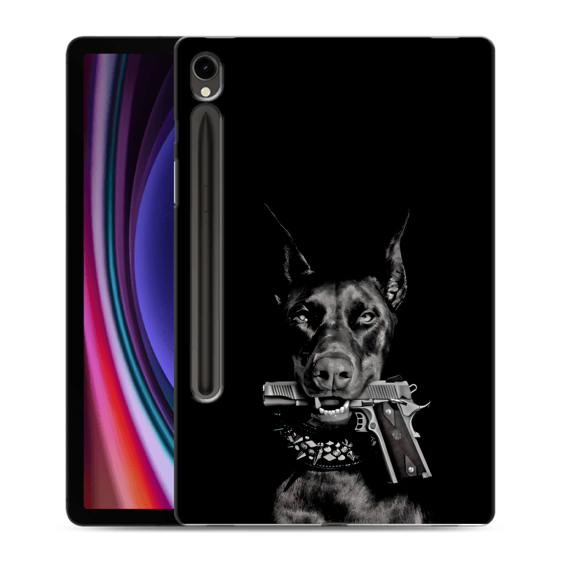Силиконовый чехол на Samsung Galaxy Tab S9 с принтом Доберман и пистолет Силиконовый чехол на Samsung Galaxy Tab S9 с принтом Доберман и пистолет