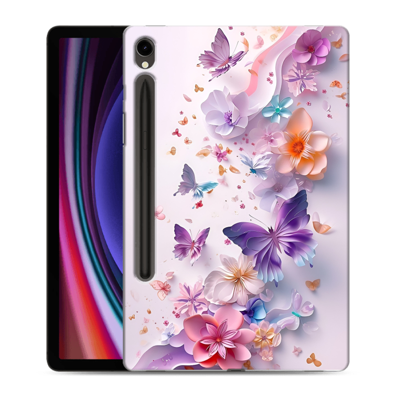 Силиконовый чехол на Samsung Galaxy Tab S9 с принтом цветы бабочки Силиконовый чехол на Samsung Galaxy Tab S9 с принтом цветы бабочки