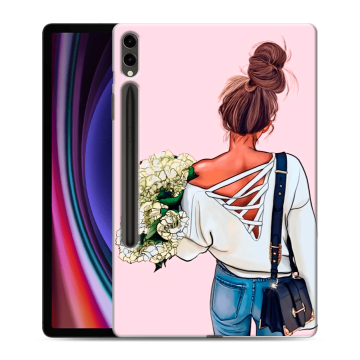 Силиконовый чехол на планшета Samsung Galaxy Tab S9 Plus с принтом Девушка и букет Силиконовый чехол на планшета Samsung Galaxy Tab S9 Plus с принтом Девушка и букет