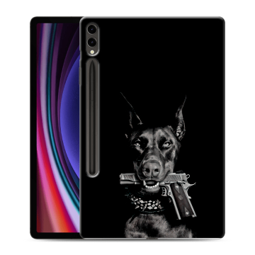 Силиконовый чехол на планшета Samsung Galaxy Tab S9 Plus с принтом Доберман и пистолет Силиконовый чехол на планшета Samsung Galaxy Tab S9 Plus с принтом Доберман и пистолет