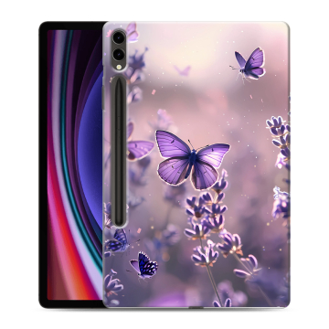 Силиконовый чехол на Samsung Galaxy Tab S9 Plus с принтом бабочки и лаванда