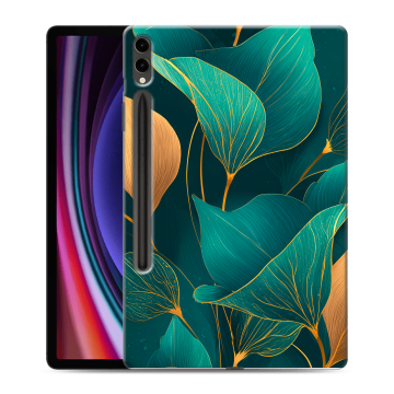 Силиконовый чехол на Samsung Galaxy Tab S9 Plus с принтом Листья и золото