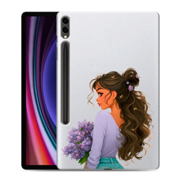 Силиконовый чехол на Samsung Galaxy Tab S9 Plus с принтом девушка цветы