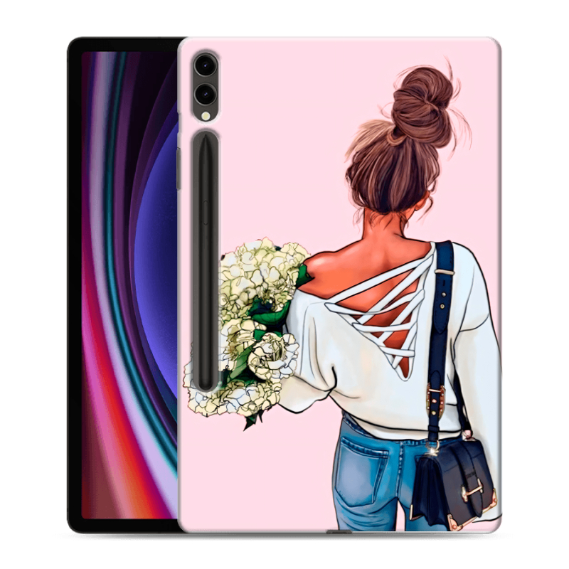 Силиконовый чехол на Samsung Galaxy Tab S9 Plus с принтом Девушка и букет Силиконовый чехол на Samsung Galaxy Tab S9 Plus с принтом Девушка и букет