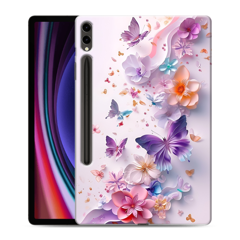 Силиконовый чехол на Samsung Galaxy Tab S9 Plus с принтом цветы бабочки Силиконовый чехол на Samsung Galaxy Tab S9 Plus с принтом цветы бабочки