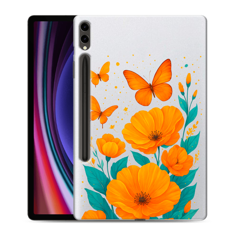 Силиконовый чехол на Samsung Galaxy Tab S9 Plus с принтом цветы бабочки Силиконовый чехол на Samsung Galaxy Tab S9 Plus с принтом цветы бабочки