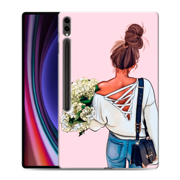 Силиконовый чехол на планшета Samsung Galaxy Tab S9 Ultra с принтом Девушка и букет Силиконовый чехол на планшета Samsung Galaxy Tab S9 Ultra с принтом Девушка и букет