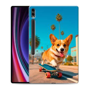 Силиконовый чехол на Samsung Galaxy Tab S9 Ultra с принтом Корги на скейте Силиконовый чехол на Samsung Galaxy Tab S9 Ultra с принтом Корги на скейте