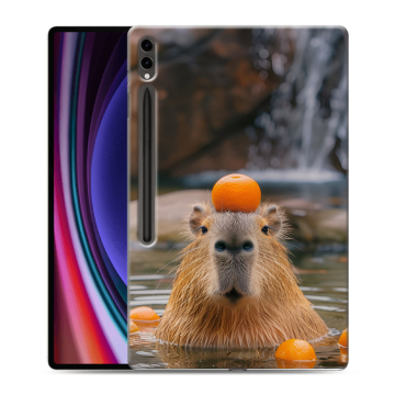 Силиконовый чехол на Samsung Galaxy Tab S9 Ultra с принтом Капибара с апельсином Силиконовый чехол на Samsung Galaxy Tab S9 Ultra с принтом Капибара с апельсином