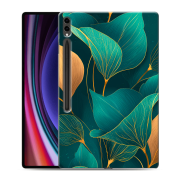 Силиконовый чехол на Samsung Galaxy Tab S9 Ultra с принтом Листья и золото