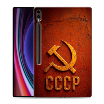 Силиконовый чехол на Samsung Galaxy Tab S9 Ultra с принтом Флаг Герб СССР Силиконовый чехол на Samsung Galaxy Tab S9 Ultra с принтом Флаг Герб СССР