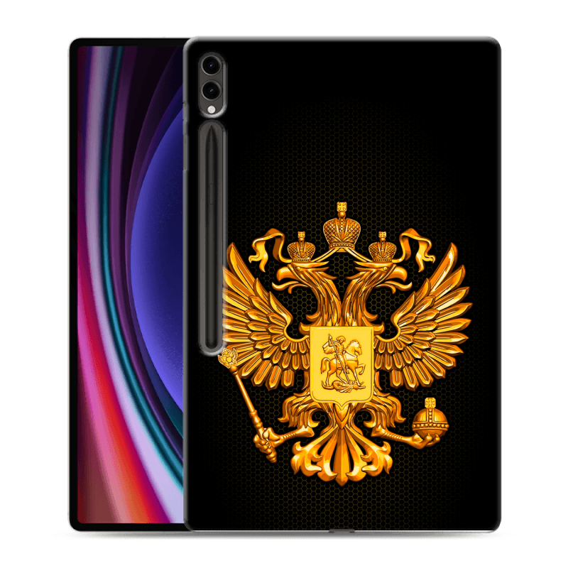 Силиконовый чехол на Samsung Galaxy Tab S9 Ultra с принтом Герб России желтый Силиконовый чехол на Samsung Galaxy Tab S9 Ultra с принтом Герб России желтый