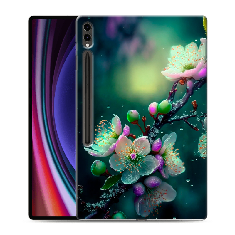 Силиконовый чехол на Samsung Galaxy Tab S9 Ultra с принтом Цветы и мрамор Силиконовый чехол на Samsung Galaxy Tab S9 Ultra с принтом Цветы и мрамор