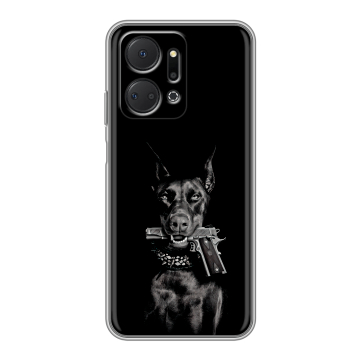 Силиконовый чехол на Huawei Honor X7a Plus с принтом Доберман и пистолет Силиконовый чехол на Huawei Honor X7a Plus с принтом Доберман и пистолет