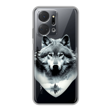 Силиконовый чехол на Huawei Honor X7a Plus с принтом Волк в лесу Силиконовый чехол на Huawei Honor X7a Plus с принтом Волк в лесу