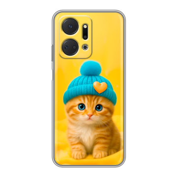 Силиконовый чехол на Huawei Honor X7a Plus с принтом Котенок в шапке