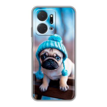 Силиконовый чехол на Huawei Honor X7a Plus с принтом Мопс в шапке Силиконовый чехол на Huawei Honor X7a Plus с принтом Мопс в шапке