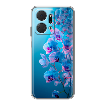 Силиконовый чехол на Huawei Honor X7a Plus с принтом голубые орхидеи Силиконовый чехол на Huawei Honor X7a Plus с принтом голубые орхидеи
