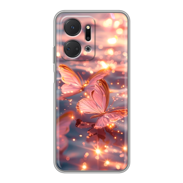 Силиконовый чехол на Huawei Honor X7a Plus с принтом бабочки розовые