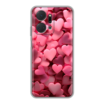 Силиконовый чехол на Huawei Honor X7a Plus с принтом розовые сердечки Силиконовый чехол на Huawei Honor X7a Plus с принтом розовые сердечки