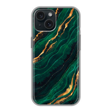 Силиконовый чехол на Iphone 15 с принтом Мрамор зеленое золото Силиконовый чехол на Iphone 15 с принтом Мрамор зеленое золото
