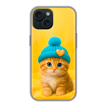 Силиконовый чехол на Iphone 15 с принтом Котенок в шапке Силиконовый чехол на Iphone 15 с принтом Котенок в шапке