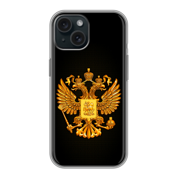 Силиконовый чехол на Iphone 15 с принтом Герб России желтый Силиконовый чехол на Iphone 15 с принтом Герб России желтый
