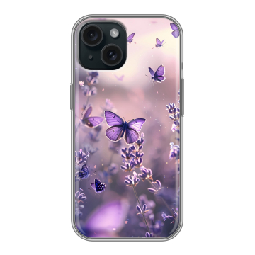 Силиконовый чехол на Iphone 15 с принтом бабочки и лаванда Силиконовый чехол на Iphone 15 с принтом бабочки и лаванда