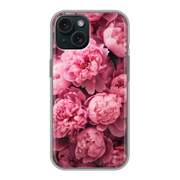 Силиконовый чехол на Iphone 15 с принтом цветы пионы Силиконовый чехол на Iphone 15 с принтом цветы пионы
